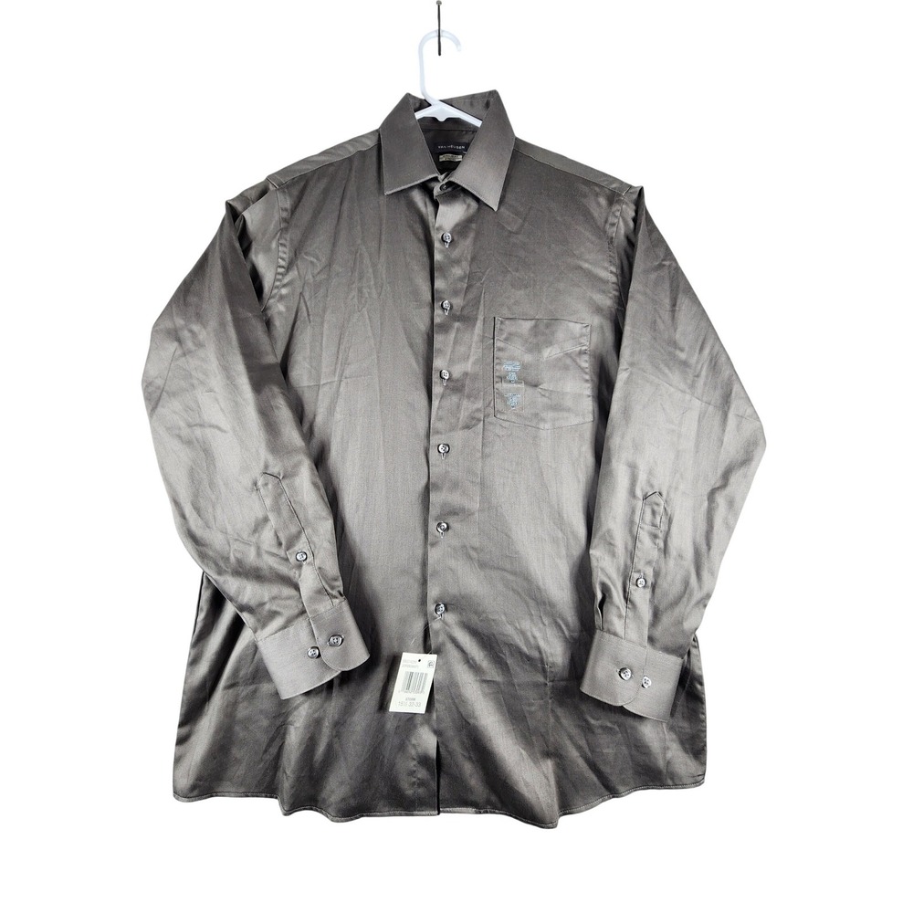 Van Heusen Mens Regular Fit Stretch Dress Shirt Storm Grey 15.5 32/33 20F6508071 - Picture 1 of 5